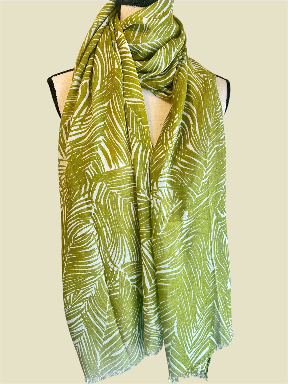 Talbots Green Fern Leaf-Print Lightweight Scarf Wrap